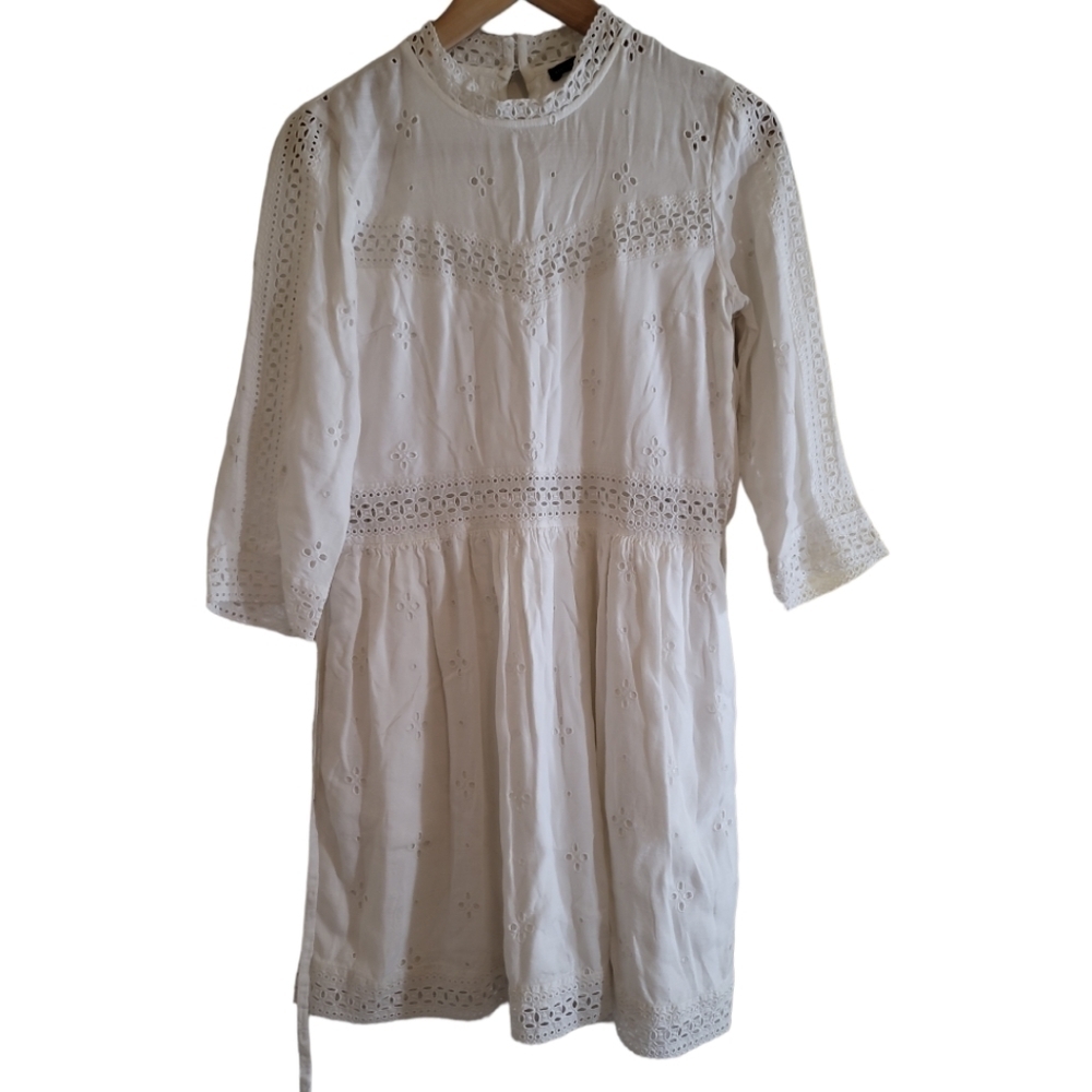 Abercrombie & Fitch White Eyelet Lace Dress XS Long Sleeve Cottage Core